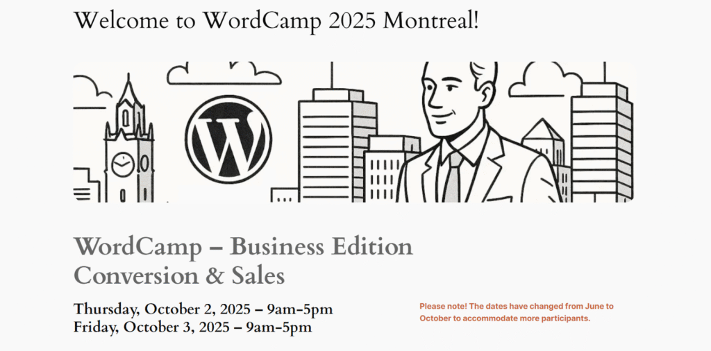 An overview of WordCamp Montreal’s website dashboard.