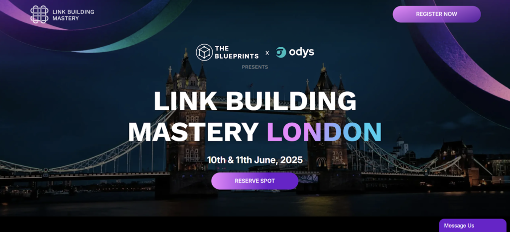 A screenshot of the Link Building Mastery website.
