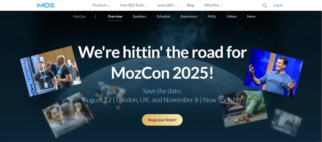 A screenshot of MozCon website’s homepage.